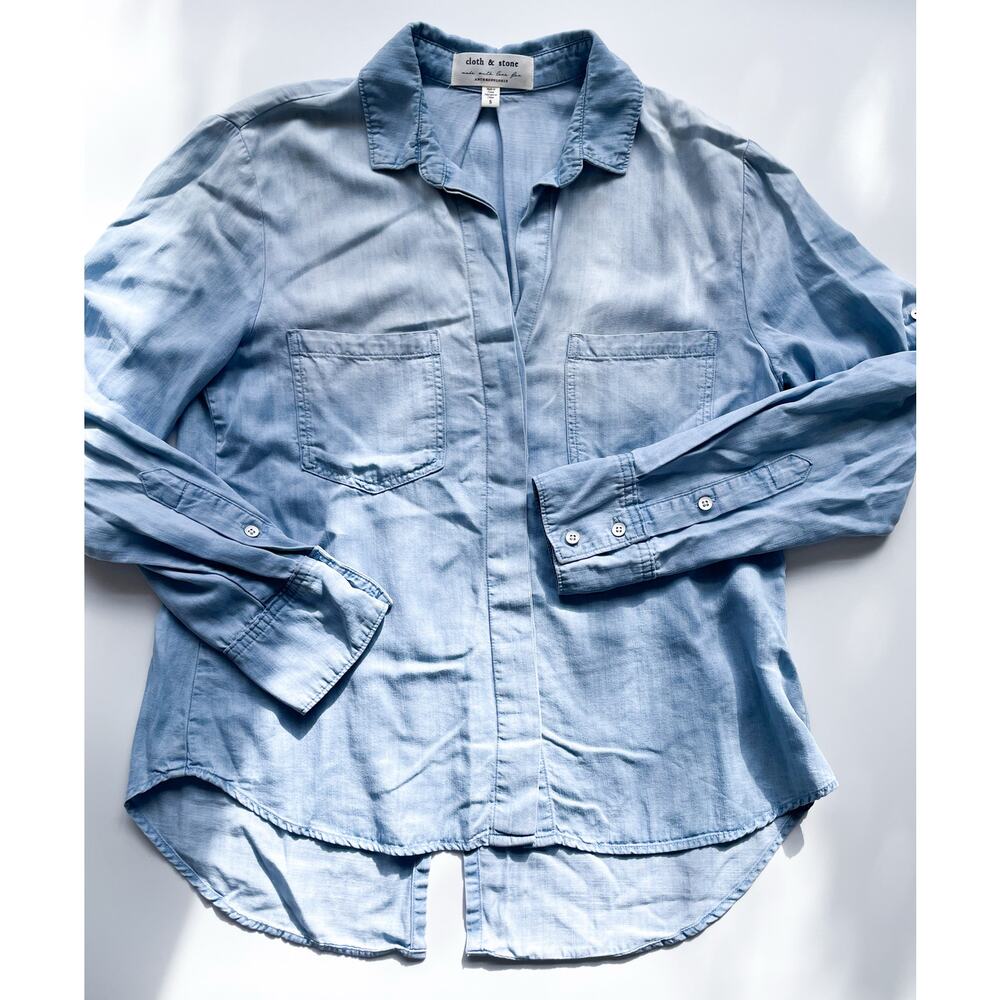 Women's Cloth & Stone Anthropologie Denim Chambray Long Sleeve Flowy Top Size S
